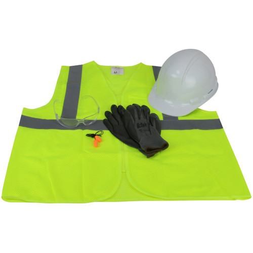 Whistler Pre-Packed PPE Kit, HP241 Hat, Safety Eyewear, Earplugs, Gloves and Vest-Hi-Vis Yellow/Green/Medium-Large #289-GTW-HP241-M/L