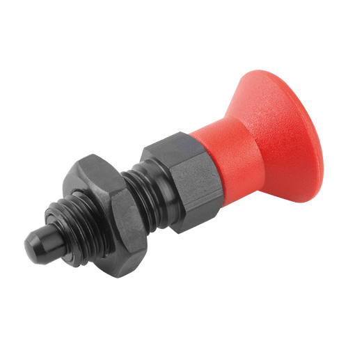 Kipp Indexing Plunger, w/Plastic Mushroom Grip and Locknut, Style B, Size 1, D=5 mm, D1=M10X1 mm, Steel, (Qty. 1), K0338.210584
