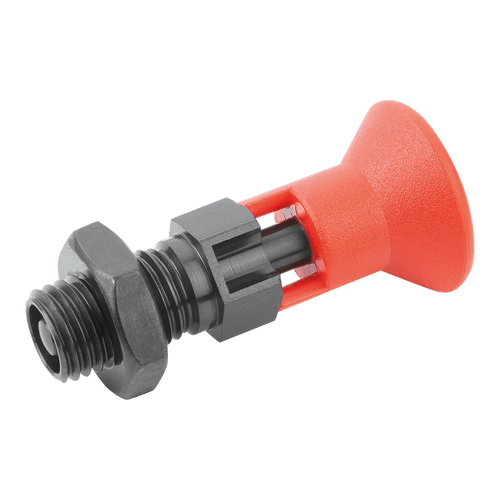 Kipp Indexing Plunger, w/Plastic Mushroom Grip, Locking Slot, and Locknut, Style D, Size 5, D=16 mm, D1=M24X2 mm, Stainless Steel, (Qty. 1), K0338.0451684 Kipp Indexing Plunger, w/Plastic Mushroom Grip, Locking Slot, and Locknut, Style D, Size 5, D=16 mm, D1=M24X2 mm, Stainless Steel, (Qty. 1), K0338.0451684