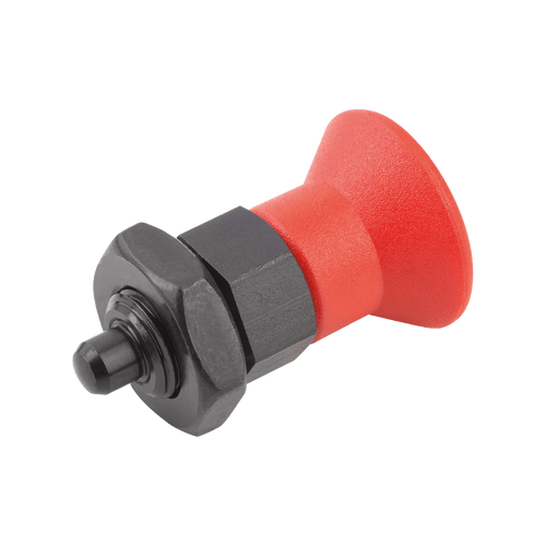 Kipp Indexing Plunger, Short Version, w/Plastic Mushroom Grip, and Locknut, Style B, Size 1, D=5 mm, D1=M10X1 mm, Steel, (Qty. 1), K0631.610584 Kipp Indexing Plunger, Short Version, w/Plastic Mushroom Grip, and Locknut, Style B, Size 1, D=5 mm, D1=M10X1 mm, Steel, (Qty. 1), K0631.610584
