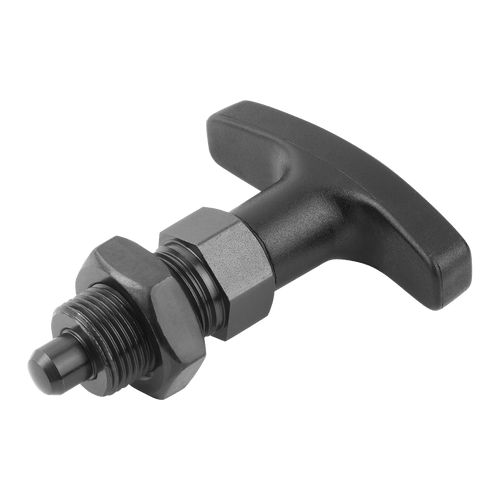 Kipp Indexing Plunger, w/T-Grip, w/Locknut, Size 4, Style B, D1=M20X1.5, Hardened Steel, Thermoplastic, (Qty. 1), K1124.6410 Kipp Indexing Plunger, w/T-Grip, w/Locknut, Size 4, Style B, D1=M20X1.5, Hardened Steel, Thermoplastic, (Qty. 1), K1124.6410