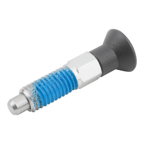 Kipp Indexing Plunger, ECO, w/Plastic Mushroom Grip, Thread Lock, Style AP, Size 9, D=3 mm, D1=M6, Stainless Steel, (Qty. 10), K1098.191903060