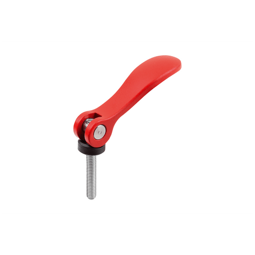 Kipp Cam Lever, Aluminum w/External Thread, Plastic Thrush Washer, Size 0, 8-32X20, A=52.3 mm, Stainless Steel, Red, Powder Coat (Qty:1), K2120.05114AEX30