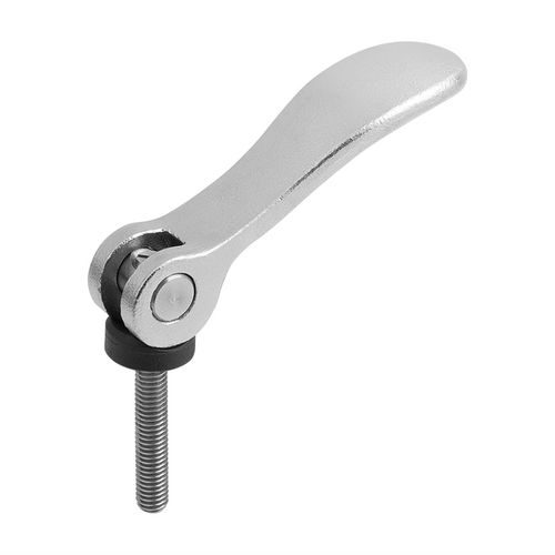 Kipp Cam Lever, Adjustable, External Thread, Plastic Washer, Size 0, M4X15, A=52.3 mm, B=18 mm, Stainless Steel, Blasted, (Qty:1), K2126.0512304X15