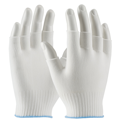 CleanTeam Light Weight Seamless Knit Nylon Clean Environment Glove - Half-Finger -White, Large, (12 Pair), #40-736/L