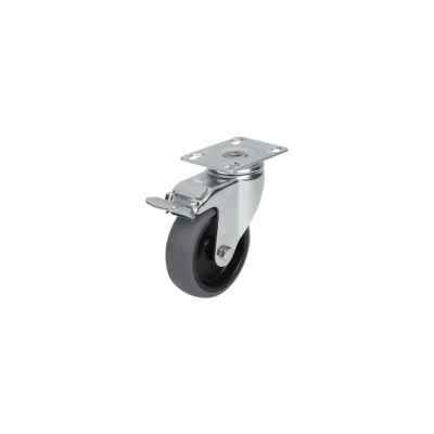 Kipp Swivel Caster w/Stop-Fix Locking System, Electrically Conductive, D=80 mm, Plain Bearing, Thermoplastic, Steel, (Qty. 1), K1760.11080322