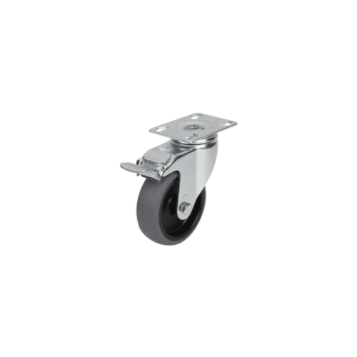 Kipp Swivel Caster w/Stop-Fix Locking System, Electrically Conductive, D=125 mm, Plain Bearing, Thermoplastic, Steel, (Qty. 1), K1760.11125322