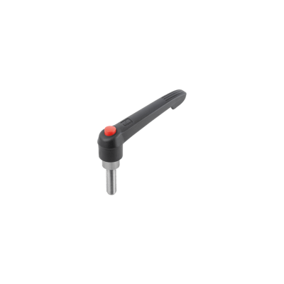 Kipp Adjustable Handle w/External Thread and Push Button, Size 1, Plastic, Threaded Insert, Stainless Steel, (Qty:1), K0270.731A2X50