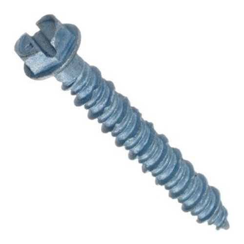 3/16" x 1-1/4" Indented Hex Washer Head Concrete Screw, Slotted, Blue Finish (3000/Bulk Pkg.)