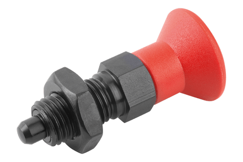 Kipp Indexing Plungers w/Plastic Mushroom Grip and Locknut, D1=1/4-28, D=3 mm, Size 9, Thermoplastic, Not Hardened, Stainless Steel, (Qty:1), K0338.12903AJ84