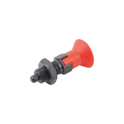 Kipp Indexing Plungers w/Plastic Mushroom Grip and Locking Slot, D1=5/8-11, D=8 mm, Size 3, Thermoplastic, Not Hardened, Stainless Steel, (Qty:1), K0338.14308A684