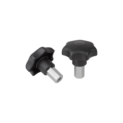KIPP Star Grips w/Extended Collar, D1=40 mm, D=M6, Thermoplastic, Steel, (Qty. 1), K1291.400610040