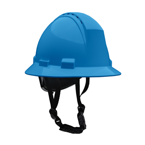 Kilimanjaro Type II Full Brim Safety Helmet with HDPE Shell, 4-Point Textile Suspension, Wheel Ratchet Adjustment Vented, With 4-Point Chinstrap, Sky Blue, OS 280-HP642RV-CH-07 (1 Each)