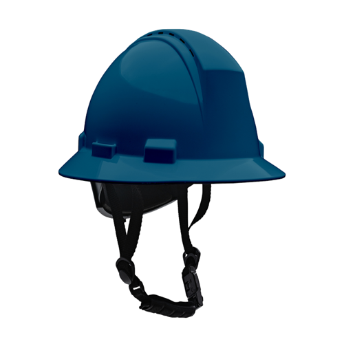 Kilimanjaro Type II Full Brim Safety Helmet with HDPE Shell, 4-Point Textile Suspension, Wheel Ratchet Adjustment Vented, With 4-Point Chinstrap, Navy, OS 280-HP642RV-CH-08 (1 Each)