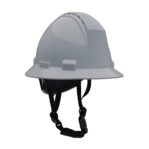 Kilimanjaro Type II Full Brim Safety Helmet with HDPE Shell, 4-Point Textile Suspension, Wheel Ratchet Adjustment Vented, With 4-Point Chinstrap, Gray, OS 280-HP642RV-CH-09 (1 Each)
