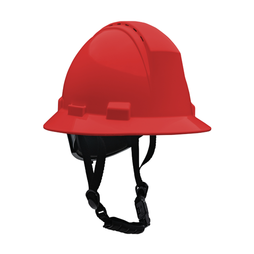 Kilimanjaro Type II Full Brim Safety Helmet with HDPE Shell, 4-Point Textile Suspension, Wheel Ratchet Adjustment Vented, With 4-Point Chinstrap, Red, OS 280-HP642RV-CH-15 (1 Each)