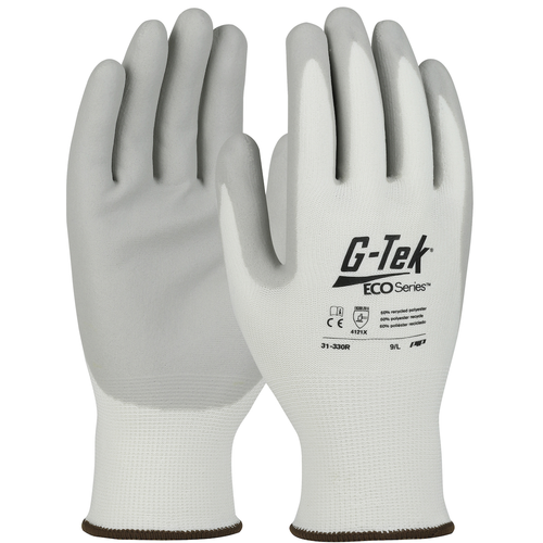 G-Tek GP Seamless Knit Recycled Yarn / Spandex Blended Glove with Nitrile Coated Foam Grip on Palm & Fingers, White, XS 31-330R/XS (12 Pairs)