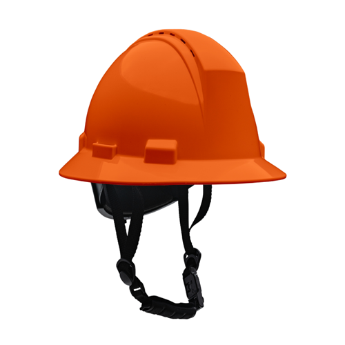 Kilimanjaro Type II Full Brim Safety Helmet with HDPE Shell, 4-Point Textile Suspension, Wheel Ratchet Adjustment Vented, With 4-Point Chinstrap, Orange, OS 280-HP642RV-CH-03 (1 Each)