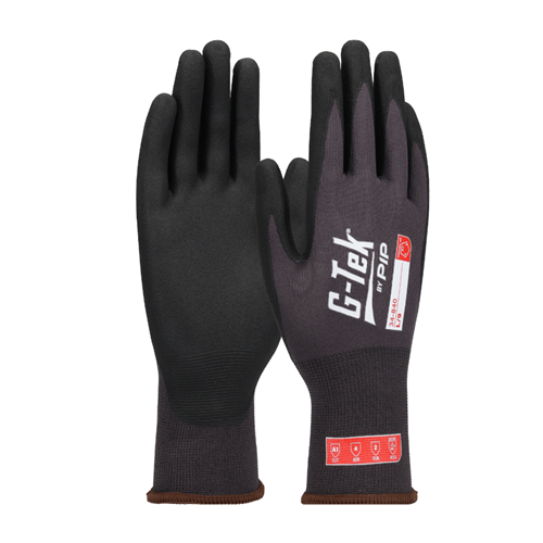 G-Tek GP Premium Seamless Knit Nylon Glove with Micro Nitrile Foam Coating on Palm & Fingers - Touchscreen, Dark Gray, 3XL 34-840/XXXL (12 Pairs)