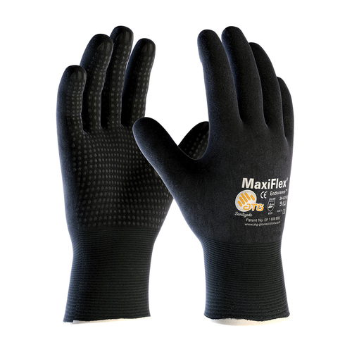 MaxiFlex Endurance Seamless Knit Nylon Glove with Nitrile Coated MicroFoam Grip on Full Glove - Micro Dot Palm - Touchscreen, Black, 2XL 34-8745/XXL (12 Pairs)