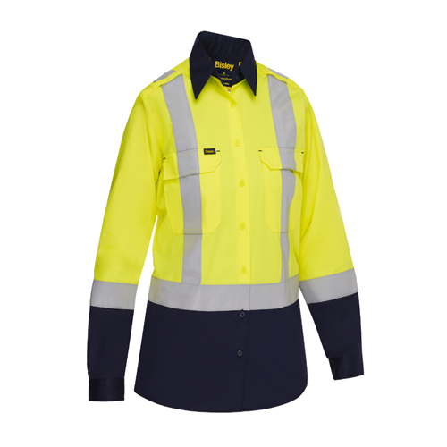 Bisley Class 2 Women's Vented Long Sleeve Two Tone Button Down Shirt with Navy Bottom, Hi-Vis Yellow, 3XL 312W6367H-YN/3X (1 Each)