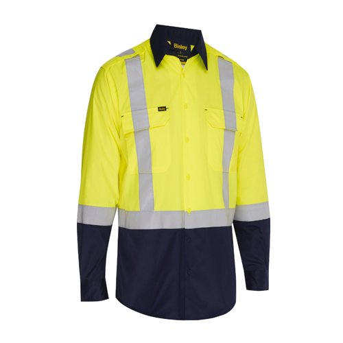 Bisley Class 2 Vented Button Down Two Tone Long Sleeve Shirt with Navy Bottom, Hi-Vis Yellow, L 312M6367H-YN/L (1 Each)