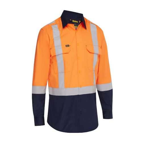 Bisley Class 2 Vented Button Down Two Tone Long Sleeve Shirt with Navy Bottom, Hi-Vis Orange, 5XL 312M6367H-ON/5X (1 Each)