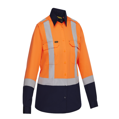 Bisley Class 2 Women's Vented Long Sleeve Two Tone Button Down Shirt with Navy Bottom, Hi-Vis Orange, 2XL 312W6367H-ON/2X (1 Each)
