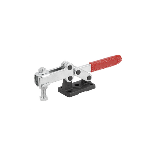 KIPP F2=500, Toggle Clamp, Mini, Horizontal, w/Straight Foot and Adjustable Clamping Spindle, Red Plastic, Electro Zinc-Plated Steel, (Qty:1), K1243.0500