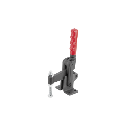 KIPP F1=14000, Toggle Clamp, Vertical, w/Fixed Clamping Spindle, Red Plastic, Hardened and Passivated Steel, (Qty:1), K1253.014000