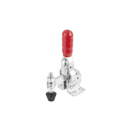 KIPP F1=800, Toggle Clamp, Mini, Vertical, w/Flat Foot and Fixed Clamping Spindle, Red Plastic, Bright Stainless Steel, (Qty:1), K1254.0800 KIPP F1=800, Toggle Clamp, Mini, Vertical, w/Flat Foot and Fixed Clamping Spindle, Red Plastic, Bright Stainless Steel, (Qty:1), K1254.0800
