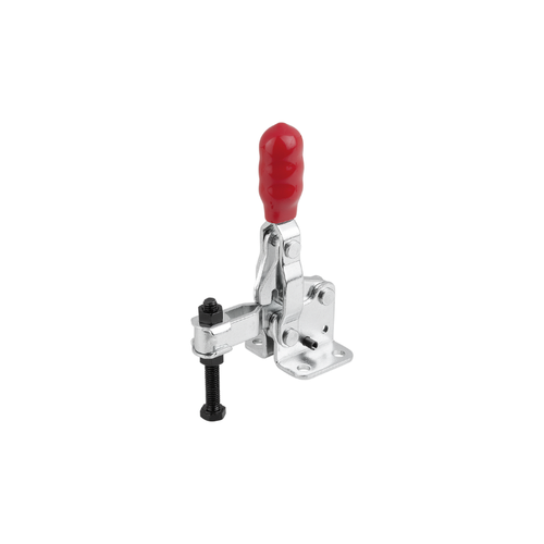 KIPP F2=2600, Toggle Clamp, Vertical, w/Flat Foot and Adjustable Clamping Spindle, Red Plastic,  Electro Zinc-Plated Steel, (Qty:1), K1255.002600