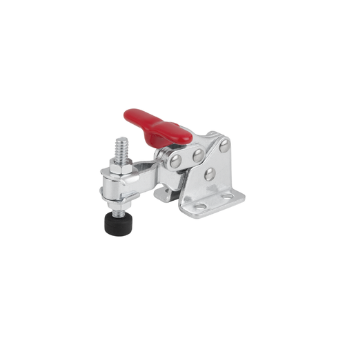 KIPP F2=1200, Toggle Clamp, Vertical, w/Flat Foot and Adjustable Clamping Spindle, Red Plastic, Stainless Steel, (Qty:1), K1257.111200