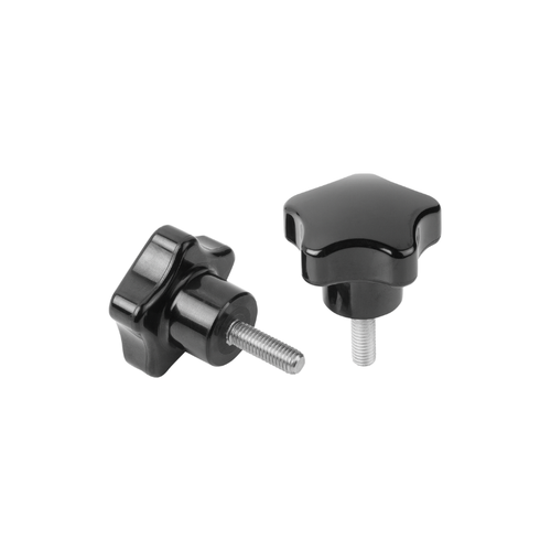 KIPP M8X15, Five Lobe Grip w/External Thread, Threaded Insert, Thermoset, Free-Cutting Steel, (Qty:10), K1298.4008X15