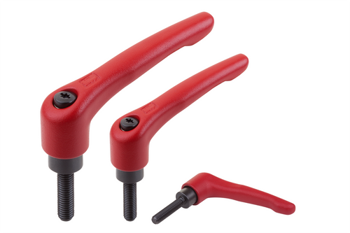 KIPP Adjustable Handles, Size 4, 3/8"-16X25, External Thread, Black Oxidized Steel, Powder Coat Red, (Qty. 1), K0752.4A4184X25