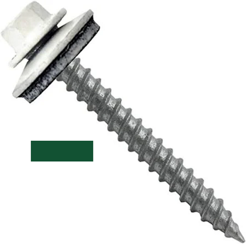 Big Timber #10 x 1-1/2" Metal Roofing Screws, 1/4" Hex, EPDM Washer, Evergreen (500 per Bucket) #WB112E-500