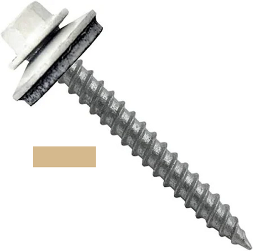 Big Timber #10 x 1-1/2" Metal Roofing Screws, Star Drive, EPDM Washer, Gold Zinc w/ Tan Head (100 per Bucket) #EWB112T-100