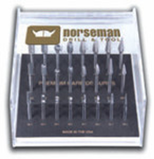 48 Piece Premium Carbide Double & Aluma Cut Burr Display with Case (1/8" and 1/4" Shanks), Norseman Drill #19689