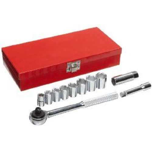 3/8" Drive 11 Piece Standard Metric Socket Set on Clip Rail - Chrome, Martin Sprocket #MB11K