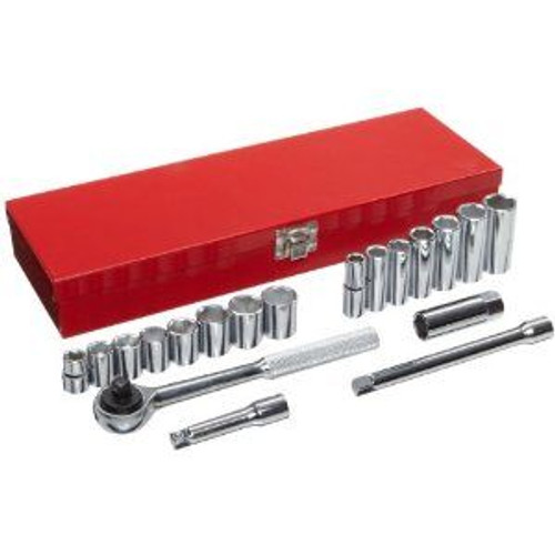 3/8" Drive 26 Piece Metric Socket Set in Metal Toolbox - Chrome, Martin Sprocket #MB26K