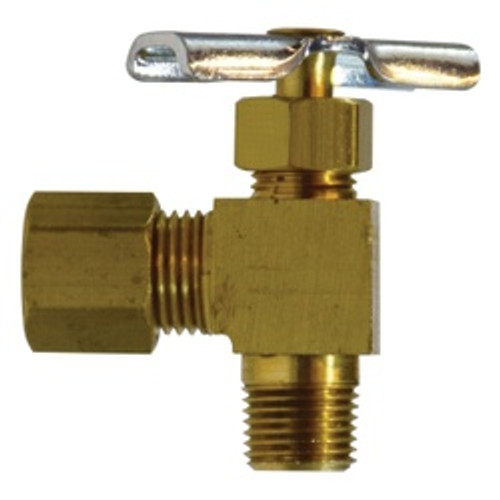Midland Industries 46011X 90 deg Angle Needle Valve, 1/4 x 1/8 in Nominal, Compression x MPT, Brass Body (Qty. 1) Midland Industries 46011X 90 deg Angle Needle Valve, 1/4 x 1/8 in Nominal, Compression x MPT, Brass Body (Qty. 1)