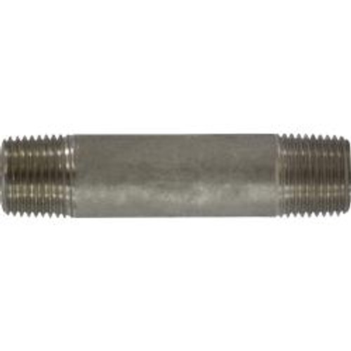 Midland Industries 52070 Seamless Pipe Nipple, 1/2 in MPT x 1/2 in MPT, 6 in L, Stainless Steel, SCH 80 Schedule (Qty. 1)