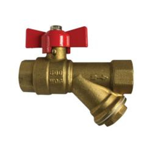 Midland Industries 947133 Ball Valve with Y-Strainer, Stamped Stainless Steel Screen, 1/2 in Nominal, Forged Brass Body (Qty. 1) Midland Industries 947133 Ball Valve with Y-Strainer, Stamped Stainless Steel Screen, 1/2 in Nominal, Forged Brass Body (Qty. 1)