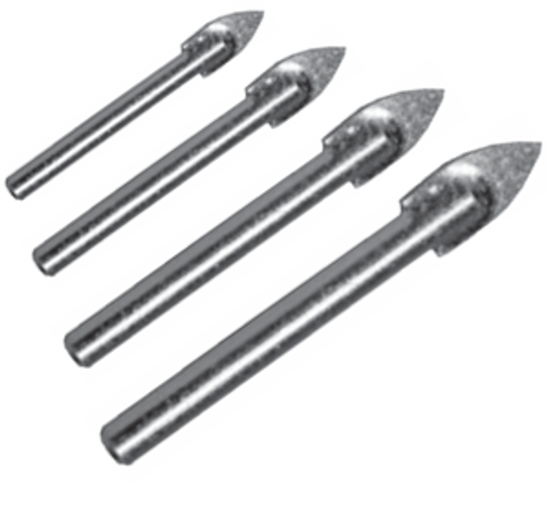 4 Piece Set Carbide Tipped Type 626 Drill Bit with Spear Point for Glass & Tile, Norseman Drill #NDT-56580