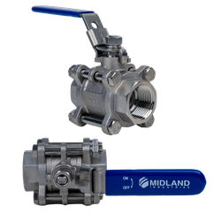 Midland Industries 949275 3-Piece Ball Valve, 1-1/4 in Nominal, FNPT Connection, 1000 psi Pressure, -14 to 302 deg F (Qty. 1)