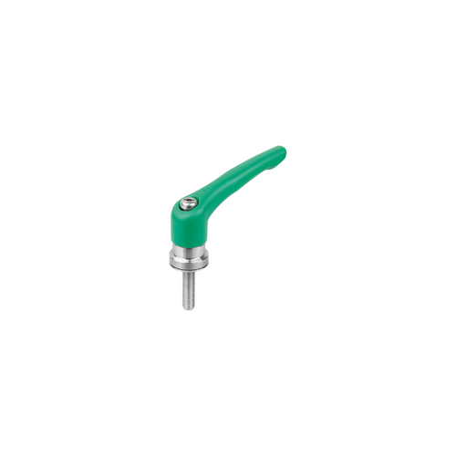 KIPP M10X30, Size 4, Zinc, Adjustable Handle w/External Thread and Clamping Force Intensifier, Stainless Steel, Green Powder Coat Handle, (Qty. 1), K1626.410185X30