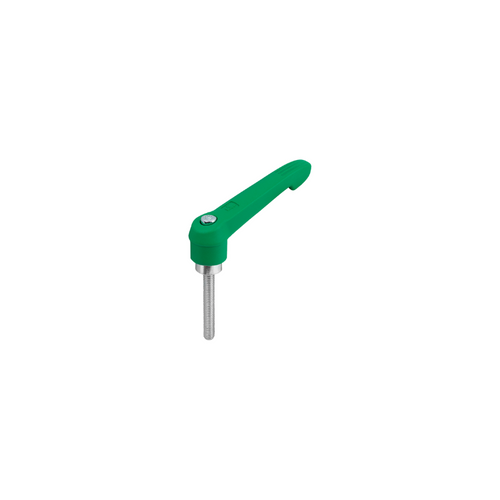 KIPP M5X15, Size 1, Adjustable Handle w/External Thread, Zinc Toothed Ring, Blue Passivated Steel, Green Powder Coat Handle, (Qty. 1), K1660.10586X15