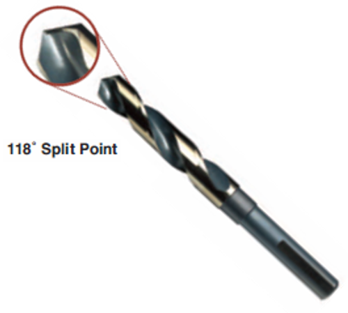 37/64" Type 130-AGX, Premium 1/2" Reduced Shank, Silver & Deming, 3-Flats on Shank,, 118 Degree Split Point Drill Bit, Norseman Drill #74041