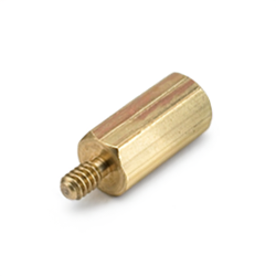 6 mm OD x 5 mm L x M3-.5 Thread, Brass Male/Female Hex Standoff, Plain (100/Pkg.)