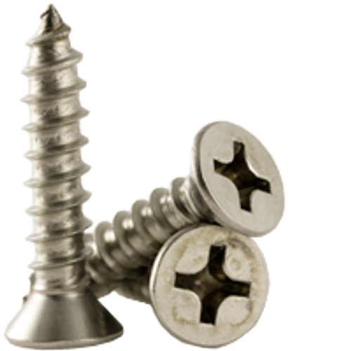 #12 x 1-3/4" F/T Self-Tapping Screws Phillips Flat Head Type A 18-8 A2 Stainless Steel (500/Pkg.)